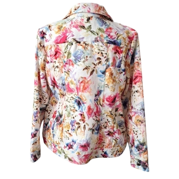 Christopher & Banks Women's Floral Jean Jacket Blazer Size Medium - Picture 2 of 9